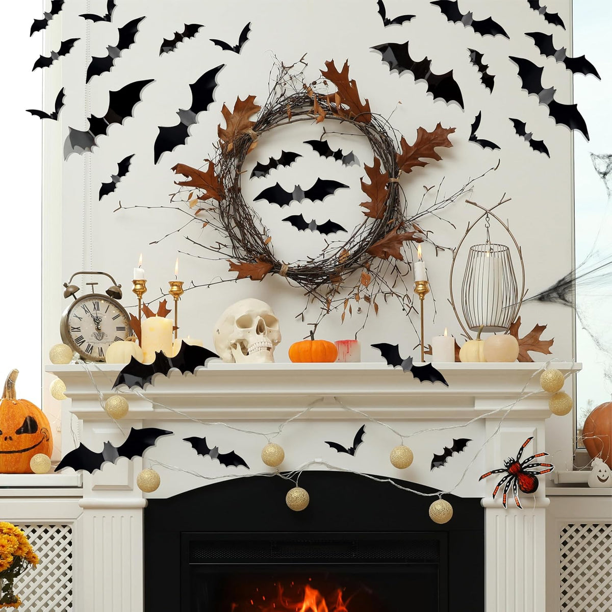 120 Pcs 3D Bats Halloween Decorations,Halloween Wall Decor 4 Sizes Black Bats Sticker for Wall Window