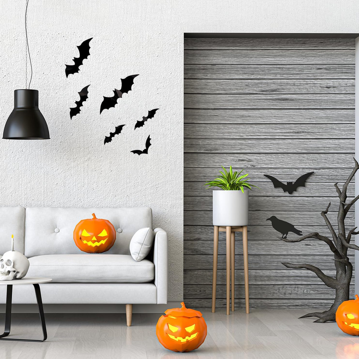 120 Pcs 3D Bats Halloween Decorations,Halloween Wall Decor 4 Sizes Black Bats Sticker for Wall Window