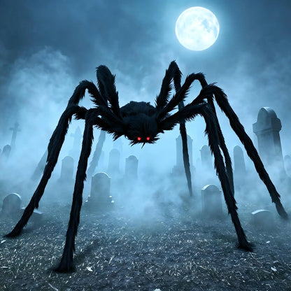 5 Ft Scary Giant Spider Halloween Decorations Outdoor,Poseable Spider Lifelike Hairy Prop for Yard,Haunted House,Tree or Porch Party Decorations,Black
