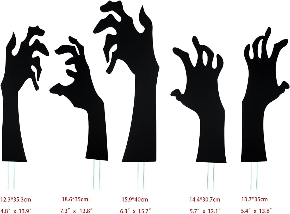 5 Pack Halloween Black Hands Yard Signs with Stakes Scary Silhouette Halloween Decorations for Outdoor Yard Lawn Garden Decor