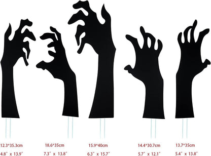 5 Pack Halloween Black Hands Yard Signs with Stakes Scary Silhouette Halloween Decorations for Outdoor Yard Lawn Garden Decor