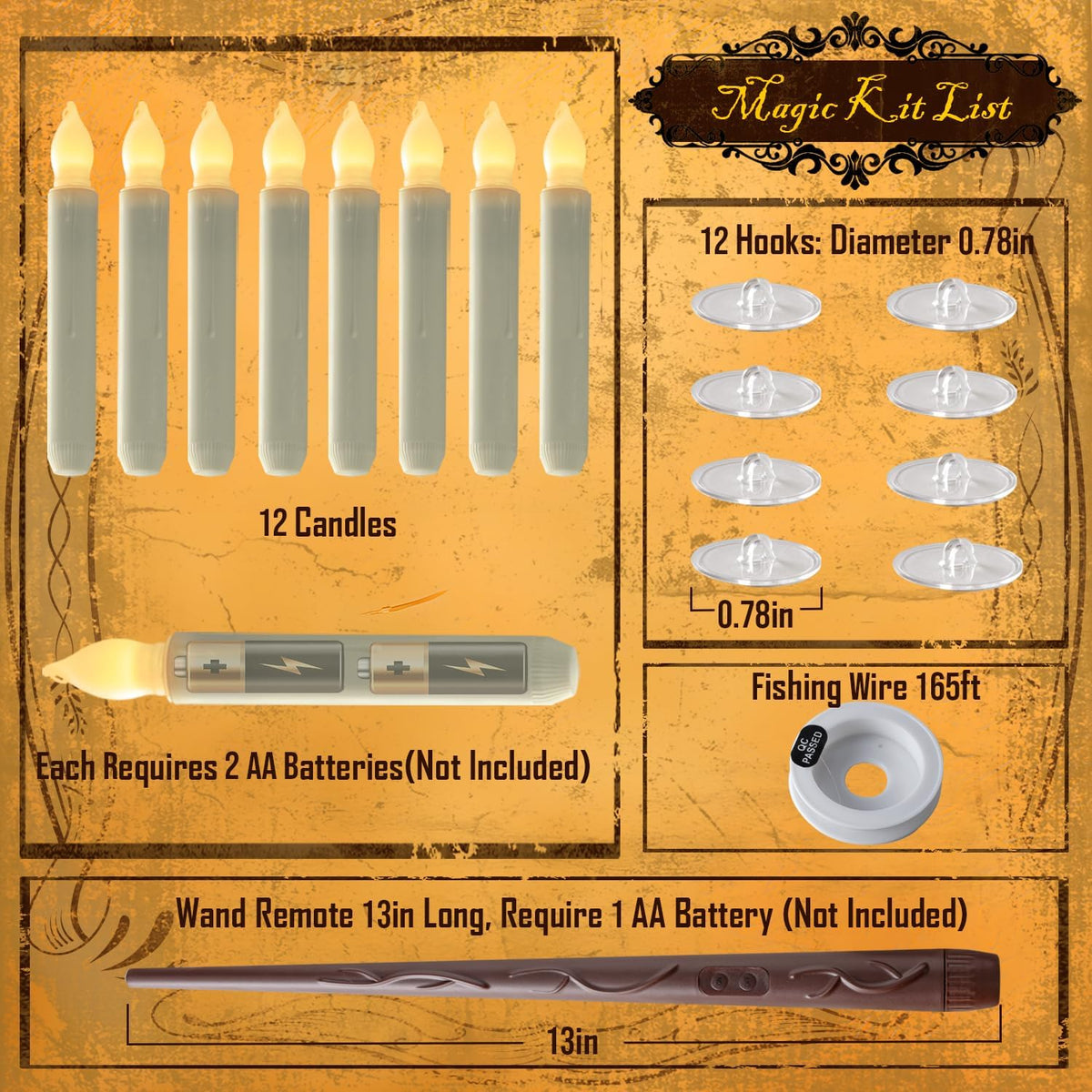 Hanging Floating Candles with Wand Remote and String, Flying Flameless LED Taper Candles Warm White Light, Battery Operated Window Candles with Wand for Halloween Christmas Party, 12 Pcs