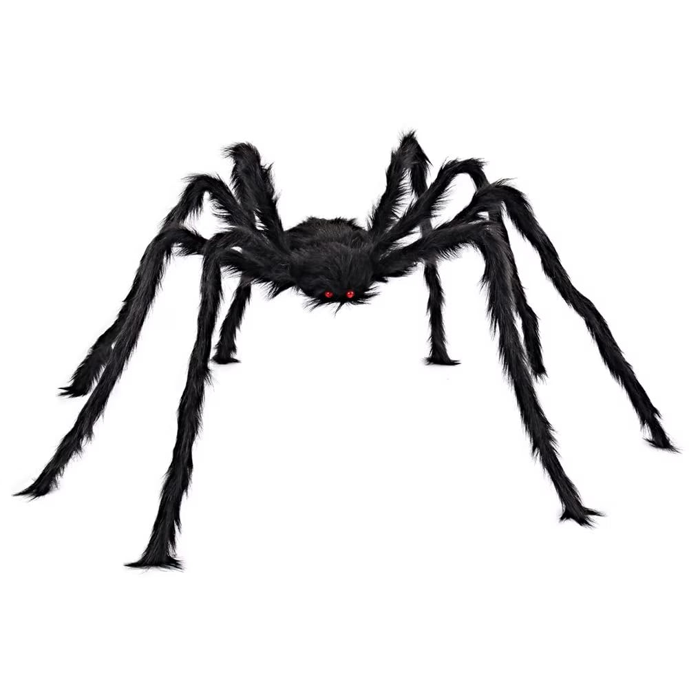 5 Ft Scary Giant Spider Halloween Decorations Outdoor,Poseable Spider Lifelike Hairy Prop for Yard,Haunted House,Tree or Porch Party Decorations,Black