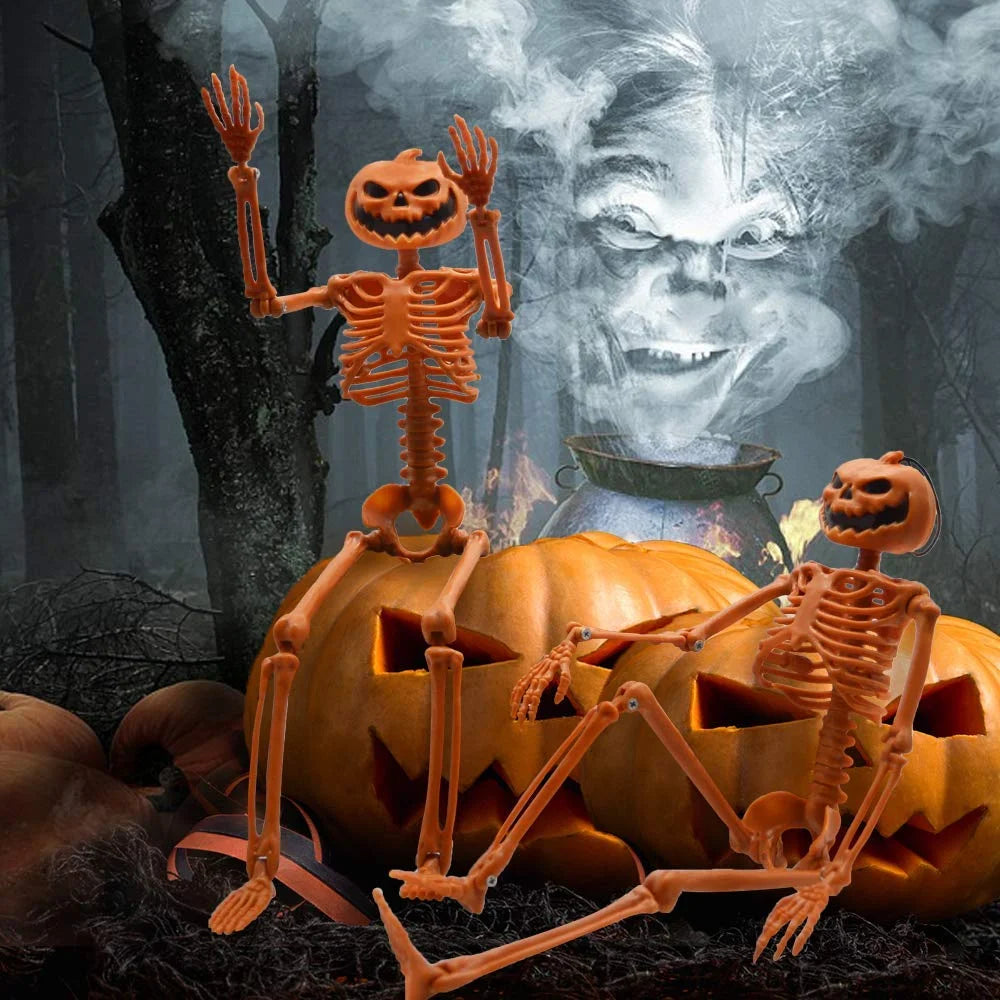 Halloween Pumpkin Skeleton Decorations with Posable Joints Skeletons for Party Haunted House Props Decorations, 2 Packs