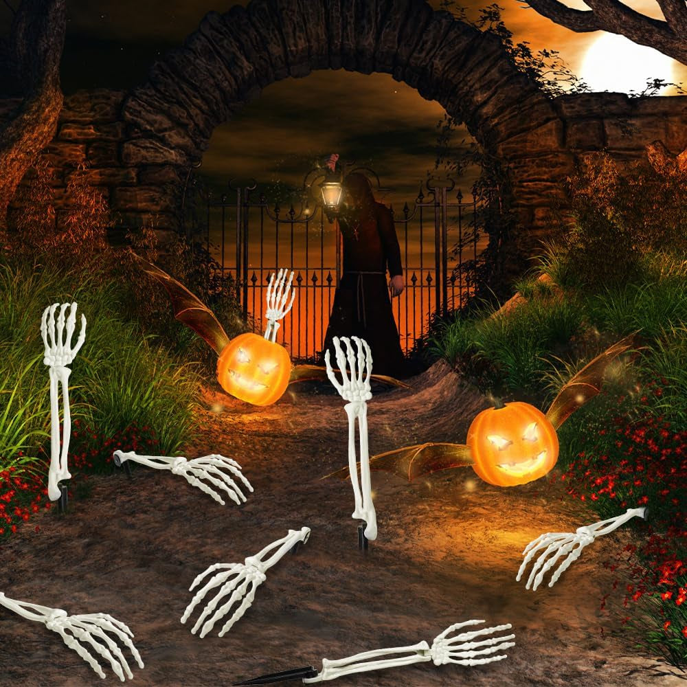 10 PCS Halloween Skeleton Arm Decor White Hands Stakes for Outdoor