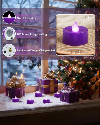 24 Pack Purple Flameless Tea Lights Candles Battery Operated