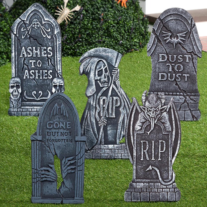 5 Pack Halloween Tombstone Outdoor Decorations,17 Inch Foam RIP Cemetery Headstone Decoration and 12 Halloween Yard Lawn Decoration Metal Stakes