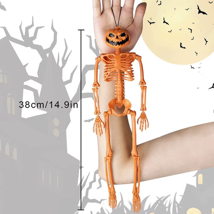 Halloween Pumpkin Skeleton Decorations with Posable Joints Skeletons for Party Haunted House Props Decorations, 2 Packs