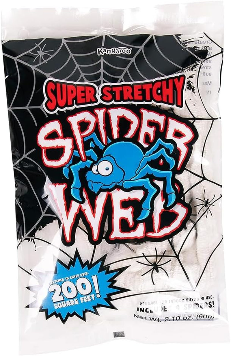 200 Sq. Ft Fake Spider Webs with 4 Fake Spiders for Decorations