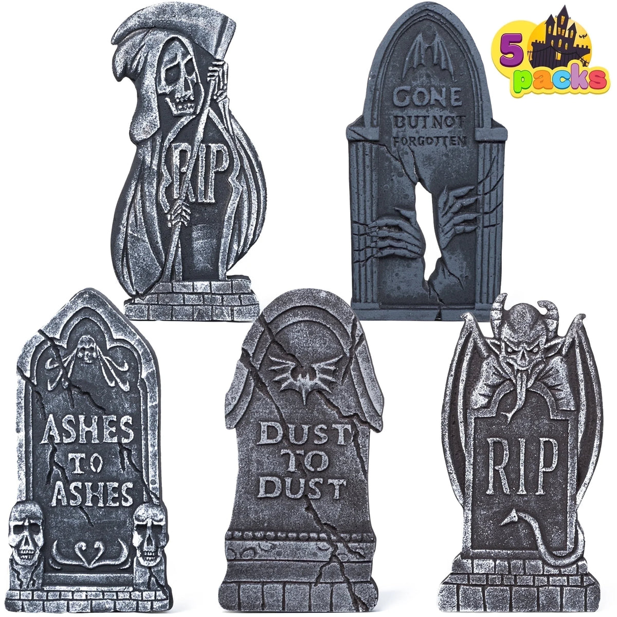 5 Pack Halloween Tombstone Outdoor Decorations,17 Inch Foam RIP Cemetery Headstone Decoration and 12 Halloween Yard Lawn Decoration Metal Stakes