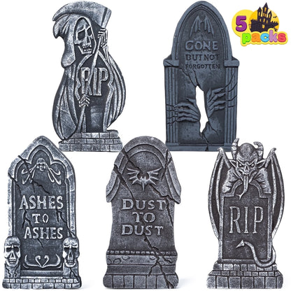 5 Pack Halloween Tombstone Outdoor Decorations,17 Inch Foam RIP Cemetery Headstone Decoration and 12 Halloween Yard Lawn Decoration Metal Stakes
