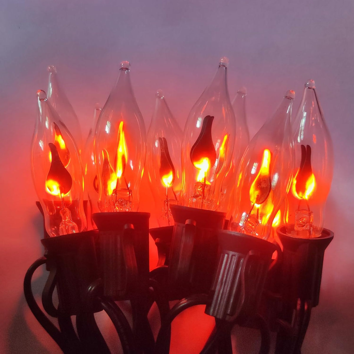 Halloween Flicker Flame Light Bulbs, 12 Pack Crystal Clear Flickering Light Bulbs, 1 Watt C7/E12 Candelabra Replacement Bulb for Electric Candle Chandelier String Lights Halloween Christmas Decoration