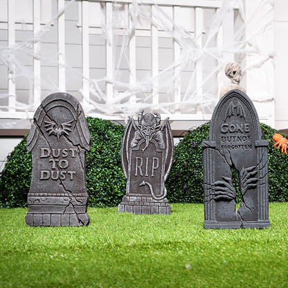 5 Pack Halloween Tombstone Outdoor Decorations,17 Inch Foam RIP Cemetery Headstone Decoration and 12 Halloween Yard Lawn Decoration Metal Stakes
