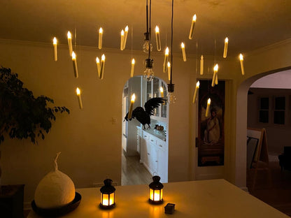 Hanging Floating Candles with Wand Remote and String, Flying Flameless LED Taper Candles Warm White Light, Battery Operated Window Candles with Wand for Halloween Christmas Party, 12 Pcs