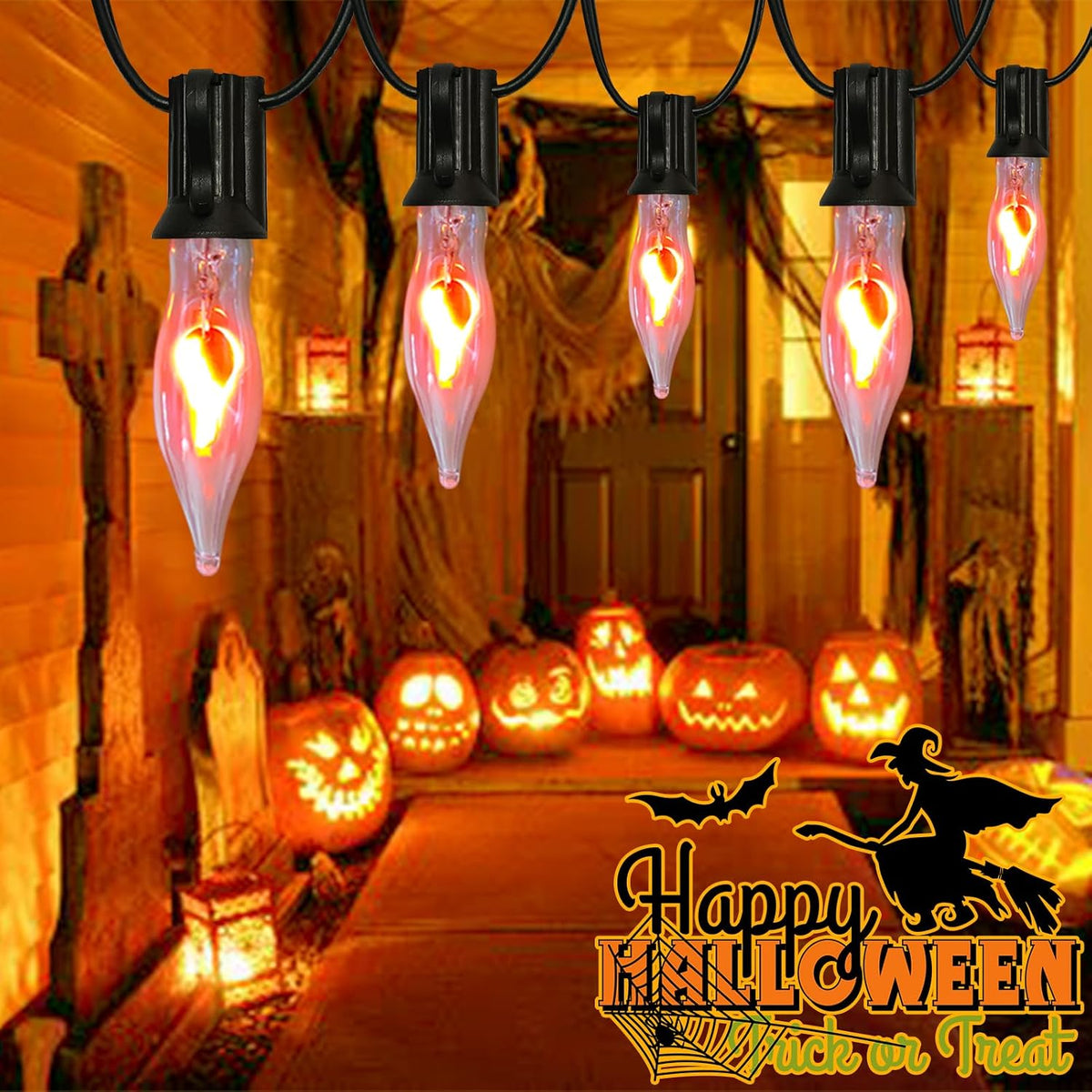 Halloween Flicker Flame Light Bulbs, 12 Pack Crystal Clear Flickering Light Bulbs, 1 Watt C7/E12 Candelabra Replacement Bulb for Electric Candle Chandelier String Lights Halloween Christmas Decoration