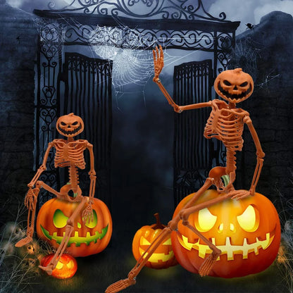 Halloween Pumpkin Skeleton Decorations with Posable Joints Skeletons for Party Haunted House Props Decorations, 2 Packs