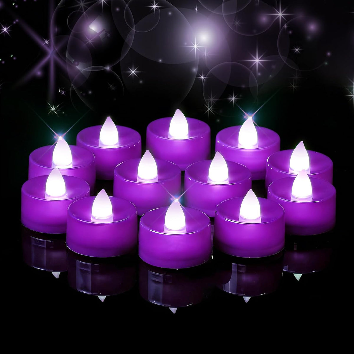 24 Pack Purple Flameless Tea Lights Candles Battery Operated