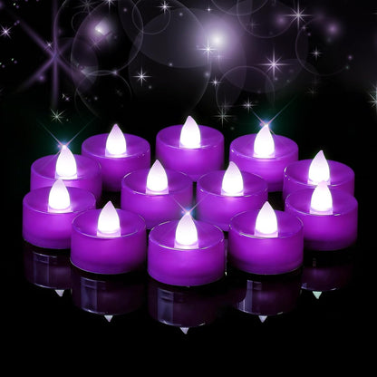 24 Pack Purple Flameless Tea Lights Candles Battery Operated