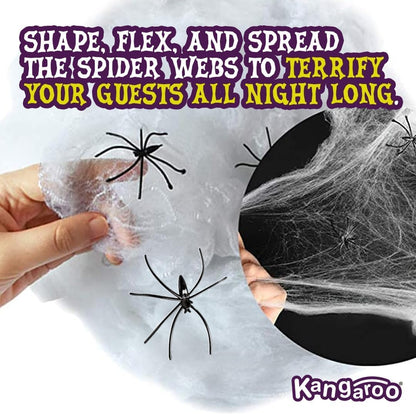 200 Sq. Ft Fake Spider Webs with 4 Fake Spiders for Decorations