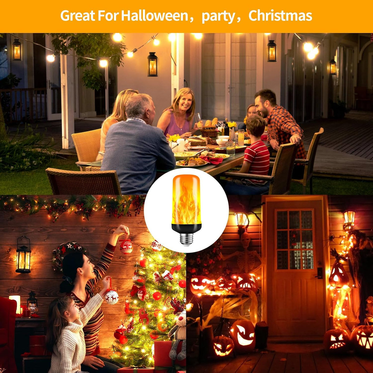 LED Flame Light Bulbs, Flickering Light Bulbs 4 Modes with Gravity Sensor, E26 Base Fire Light Bulb for Halloween, Christmas,Porch, Patio, Party, Indoor Outdoor Decor