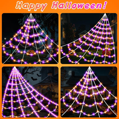 Halloween Spider Web Lights 250 LED Lighted Giant 16.4 Ft Halloween Decorations Light up with 8 Lighting Modes Outdoor Indoor Yard House Decor, Purple & Orange (250LED 16.4 FT Giant Spider Web)