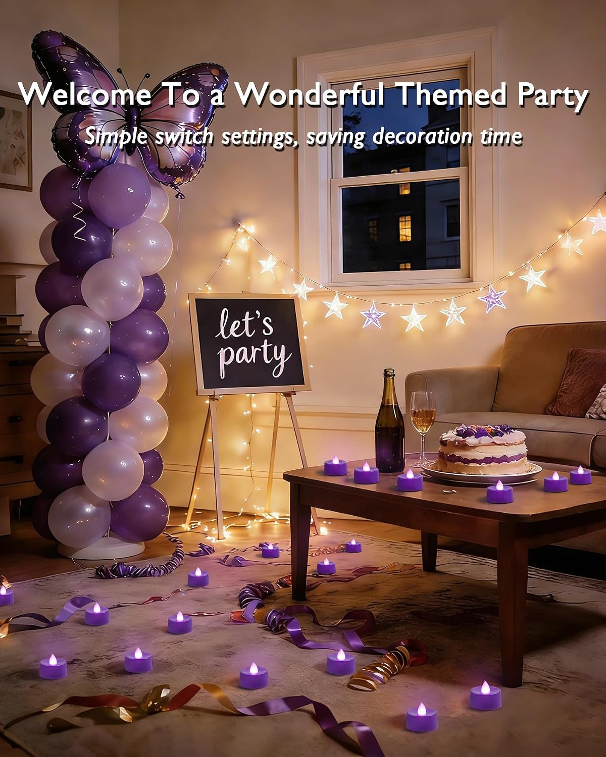 24 Pack Purple Flameless Tea Lights Candles Battery Operated