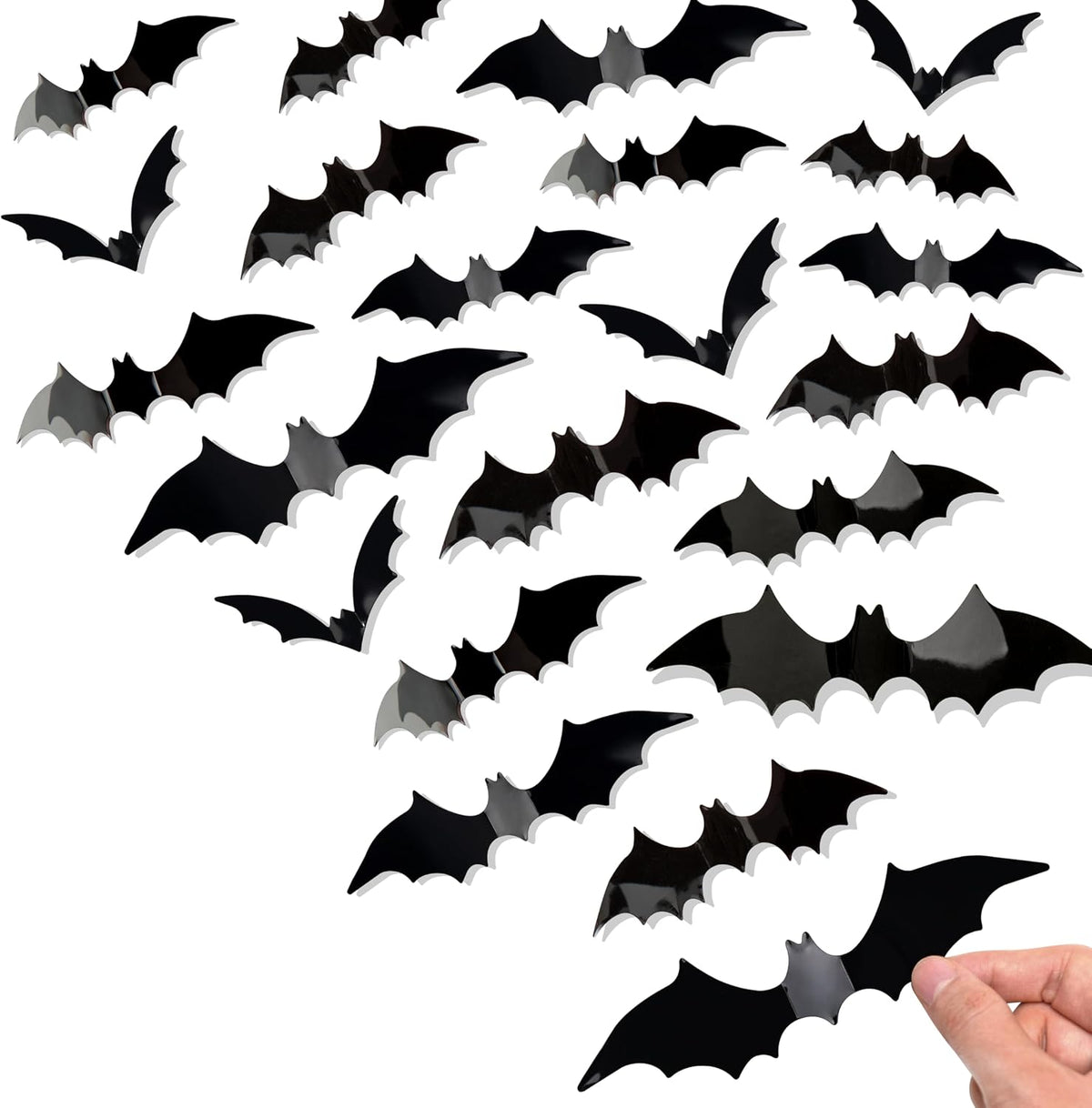 120 Pcs 3D Bats Halloween Decorations,Halloween Wall Decor 4 Sizes Black Bats Sticker for Wall Window