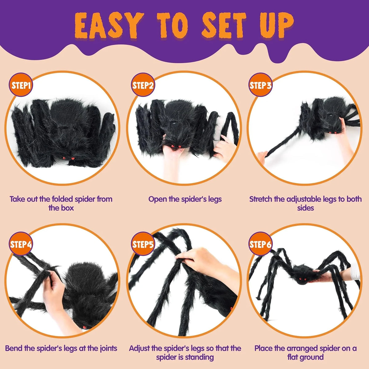 5 Ft Scary Giant Spider Halloween Decorations Outdoor,Poseable Spider Lifelike Hairy Prop for Yard,Haunted House,Tree or Porch Party Decorations,Black