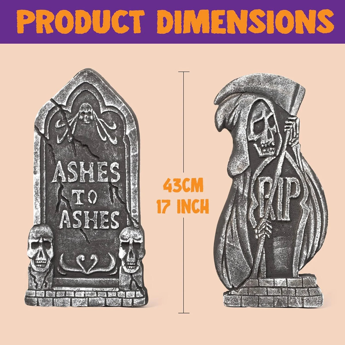5 Pack Halloween Tombstone Outdoor Decorations,17 Inch Foam RIP Cemetery Headstone Decoration and 12 Halloween Yard Lawn Decoration Metal Stakes