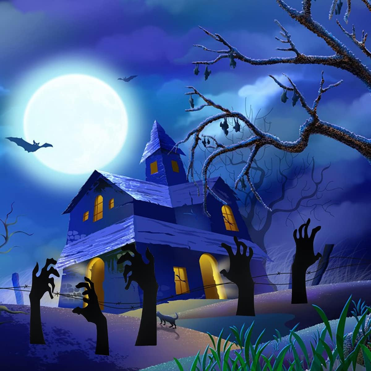 5 Pack Halloween Black Hands Yard Signs with Stakes Scary Silhouette Halloween Decorations for Outdoor Yard Lawn Garden Decor