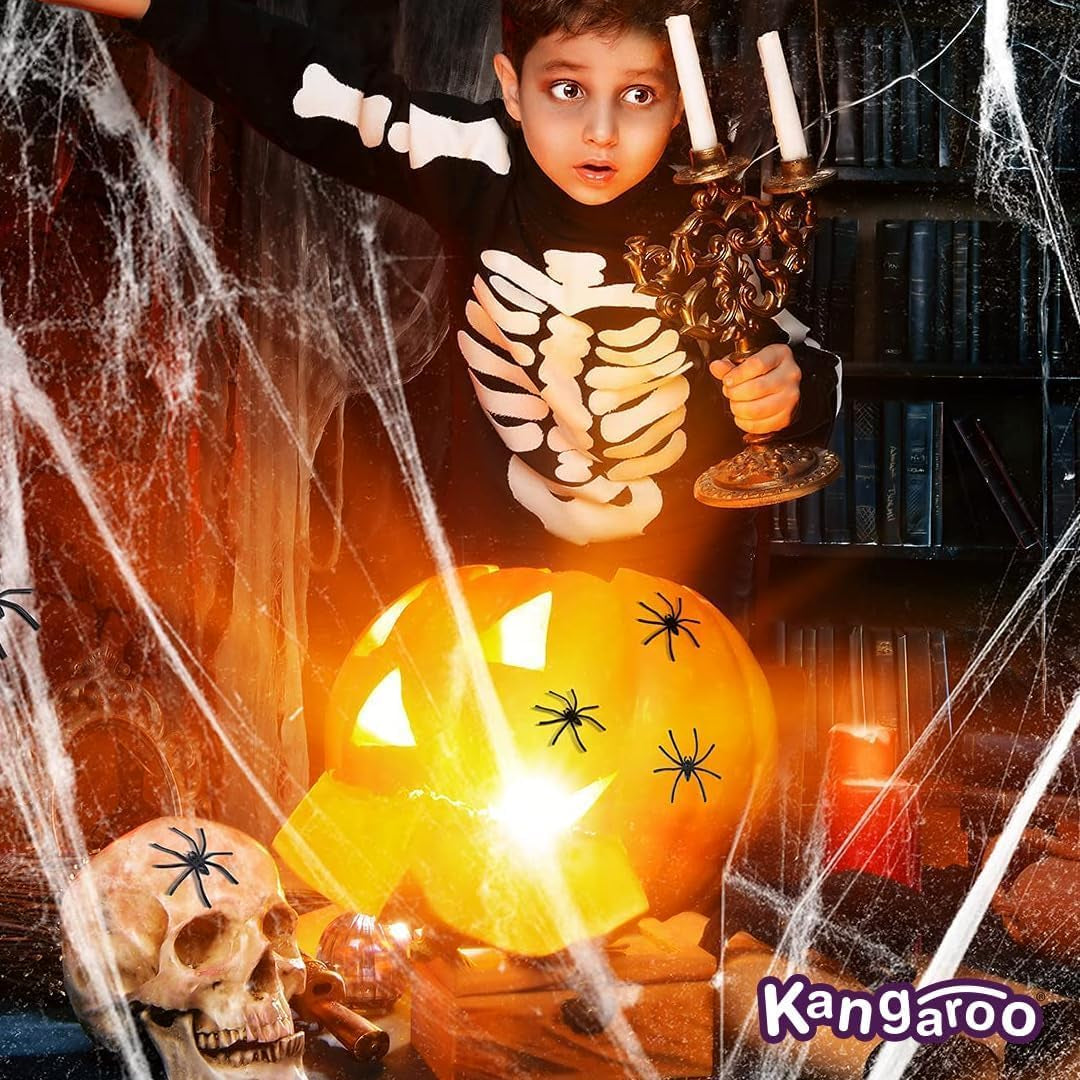 200 Sq. Ft Fake Spider Webs with 4 Fake Spiders for Decorations
