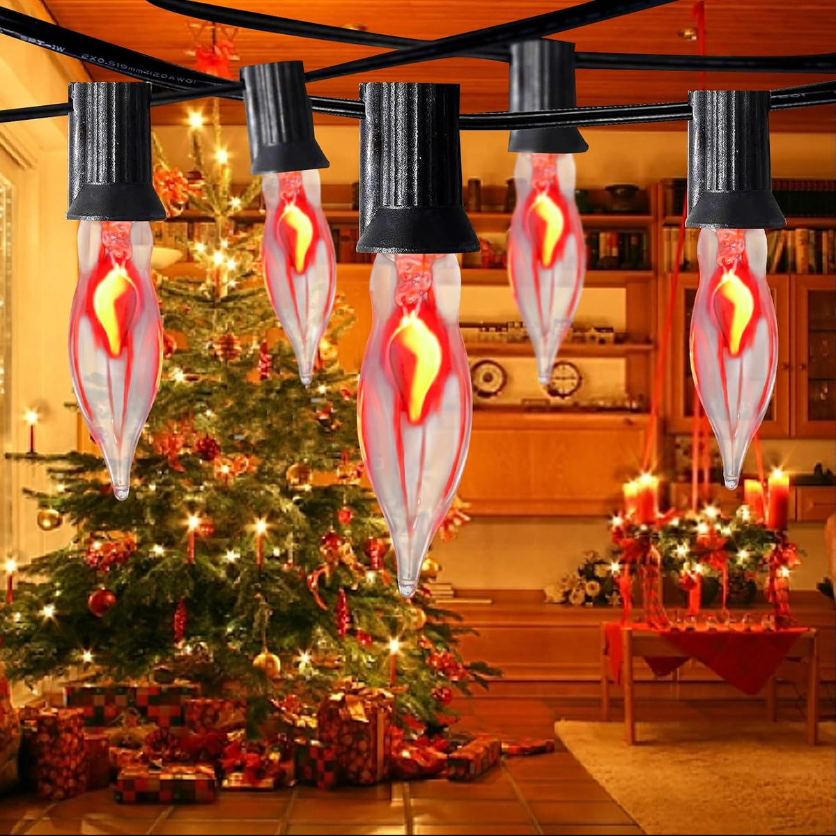 Halloween Flicker Flame Light Bulbs, 12 Pack Crystal Clear Flickering Light Bulbs, 1 Watt C7/E12 Candelabra Replacement Bulb for Electric Candle Chandelier String Lights Halloween Christmas Decoration