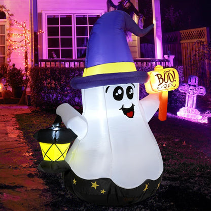 5 FT Halloween Inflatables Ghost Outdoor Decorations Blow up Yard Cute Wizard Ghost with Hand-Held Light with Built-In Leds for Garden Lawn Indoor Party Decor