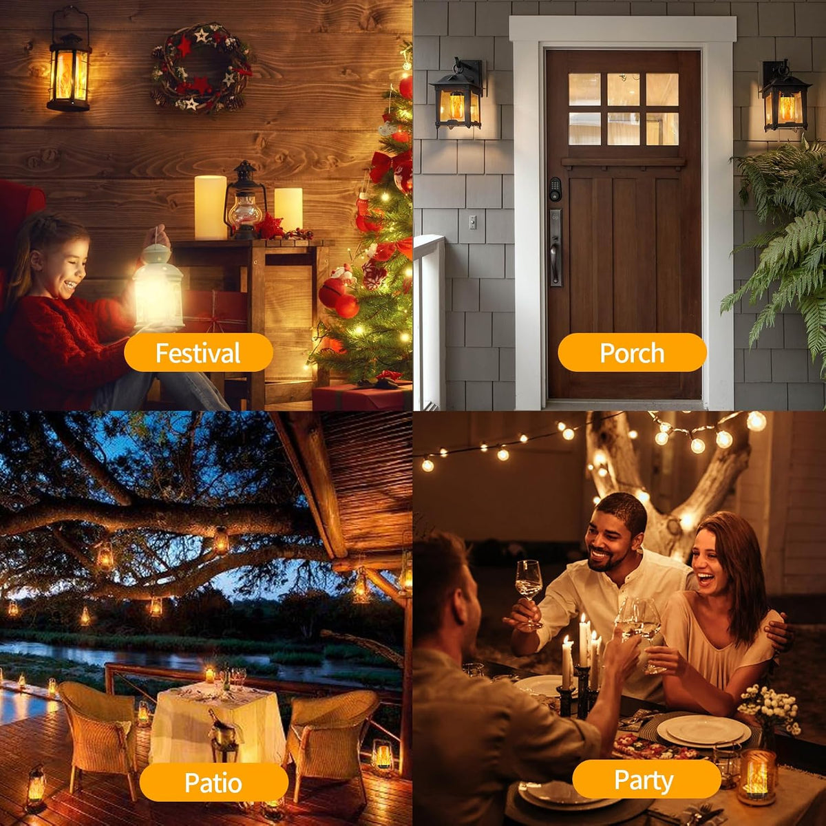 LED Flame Light Bulbs, Flickering Light Bulbs 4 Modes with Gravity Sensor, E26 Base Fire Light Bulb for Halloween, Christmas,Porch, Patio, Party, Indoor Outdoor Decor