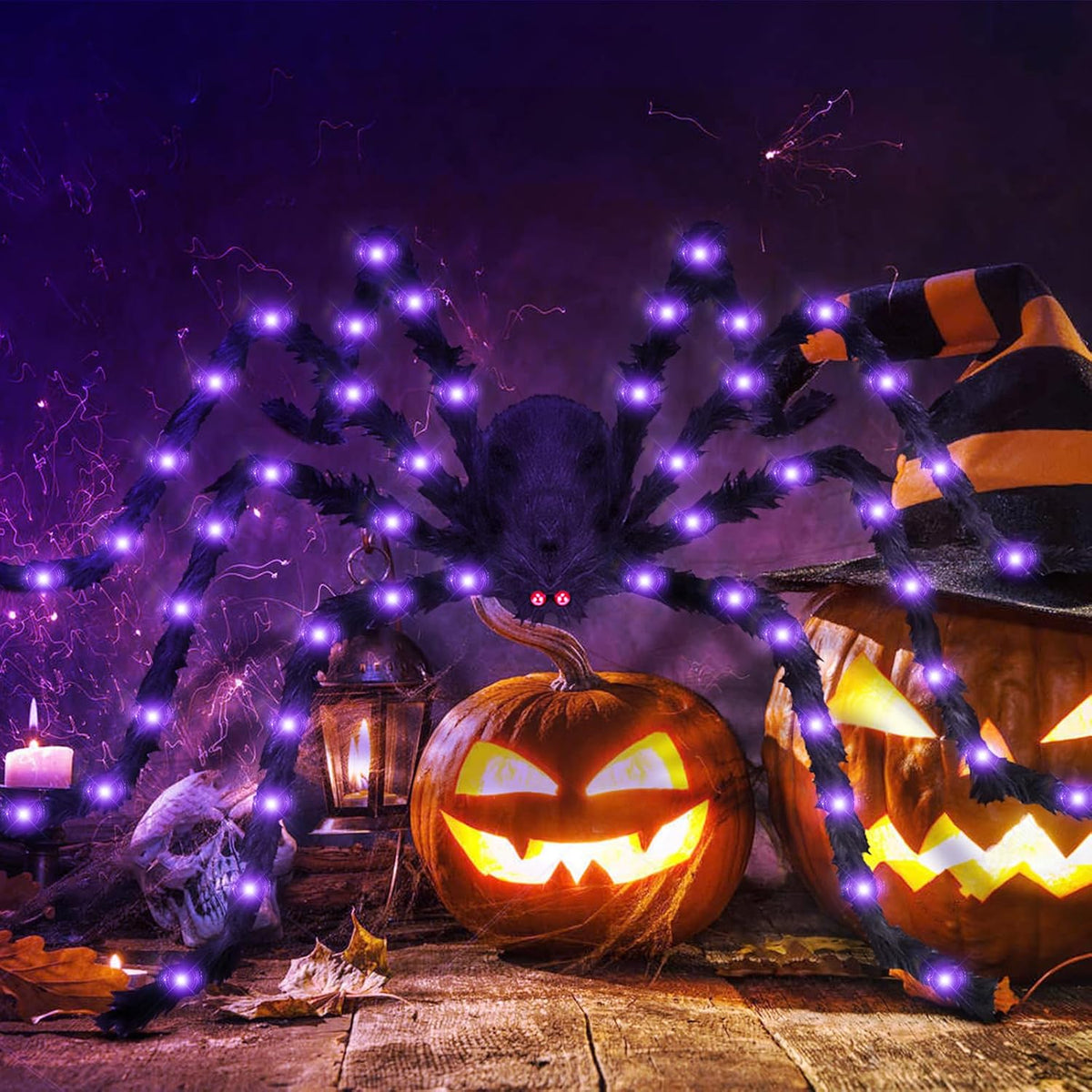 8.3FT Halloween Decorations Giant Spider：Scary Hairy Halloween Decoration - Huge Plush Toy Spider Props for Indoor/Outdoor Creepy Lawn/Garden Decor Black