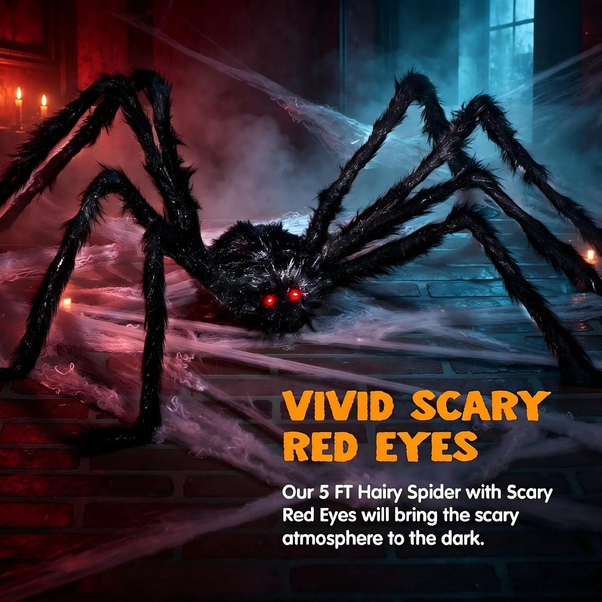 5 Ft Scary Giant Spider Halloween Decorations Outdoor,Poseable Spider Lifelike Hairy Prop for Yard,Haunted House,Tree or Porch Party Decorations,Black