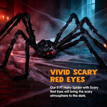 5 Ft Scary Giant Spider Halloween Decorations Outdoor,Poseable Spider Lifelike Hairy Prop for Yard,Haunted House,Tree or Porch Party Decorations,Black