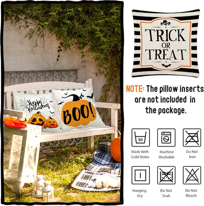 Halloween Pillow Covers 18X18 Set of 4 Trick or Treat Pillow Covers Happy Halloween Linen Sofa Bed Throw Cushion Cover Decoration
