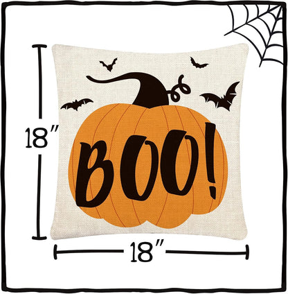 Halloween Pillow Covers 18X18 Set of 4 Trick or Treat Pillow Covers Happy Halloween Linen Sofa Bed Throw Cushion Cover Decoration