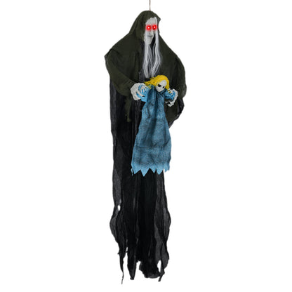 Hanging Halloween Decoration Sound-Activated Witch Holding Ghost Girl with Spooky Sounds