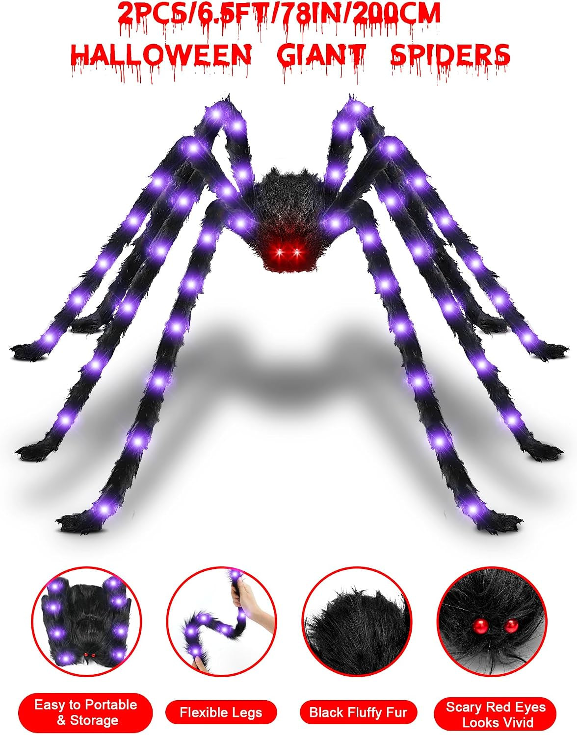 8.3FT Halloween Decorations Giant Spider：Scary Hairy Halloween Decoration - Huge Plush Toy Spider Props for Indoor/Outdoor Creepy Lawn/Garden Decor Black