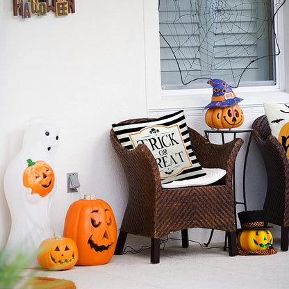 Halloween Pillow Covers 18X18 Set of 4 Trick or Treat Pillow Covers Happy Halloween Linen Sofa Bed Throw Cushion Cover Decoration