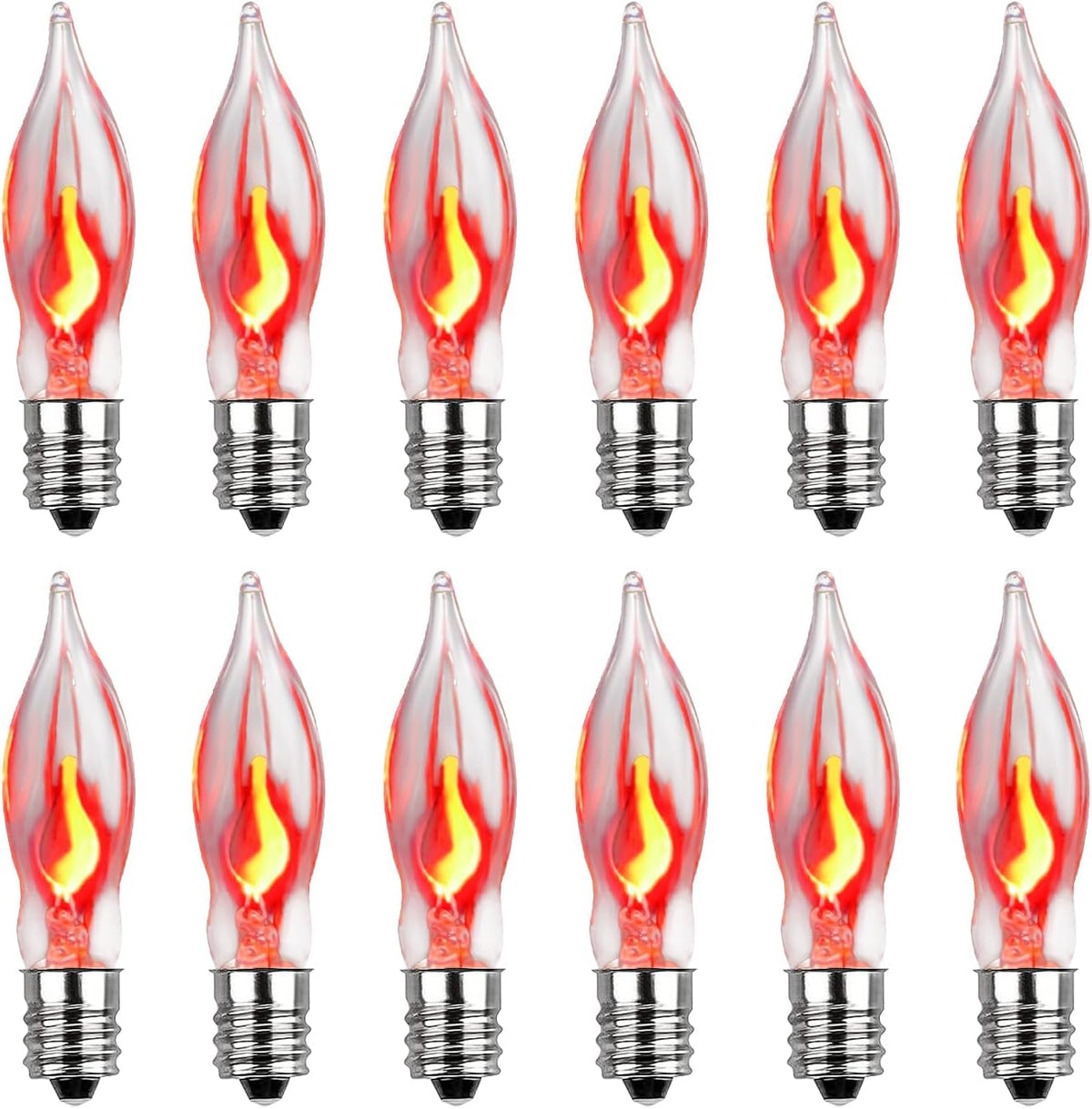 Halloween Flicker Flame Light Bulbs, 12 Pack Crystal Clear Flickering Light Bulbs, 1 Watt C7/E12 Candelabra Replacement Bulb for Electric Candle Chandelier String Lights Halloween Christmas Decoration