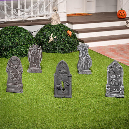 5 Pack Halloween Tombstone Outdoor Decorations,17 Inch Foam RIP Cemetery Headstone Decoration and 12 Halloween Yard Lawn Decoration Metal Stakes