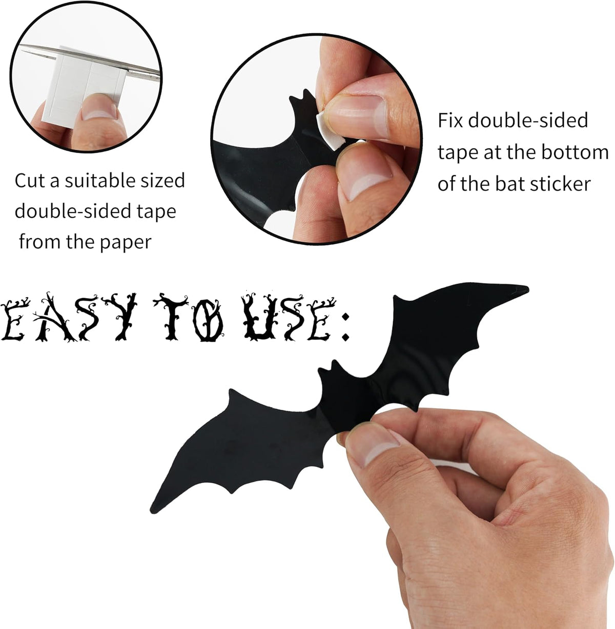 120 Pcs 3D Bats Halloween Decorations,Halloween Wall Decor 4 Sizes Black Bats Sticker for Wall Window