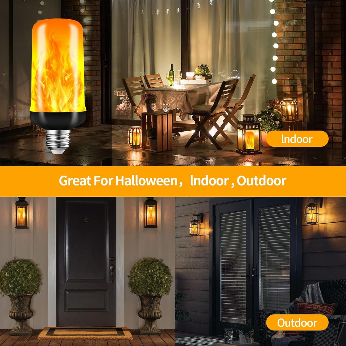 LED Flame Light Bulbs, Flickering Light Bulbs 4 Modes with Gravity Sensor, E26 Base Fire Light Bulb for Halloween, Christmas,Porch, Patio, Party, Indoor Outdoor Decor