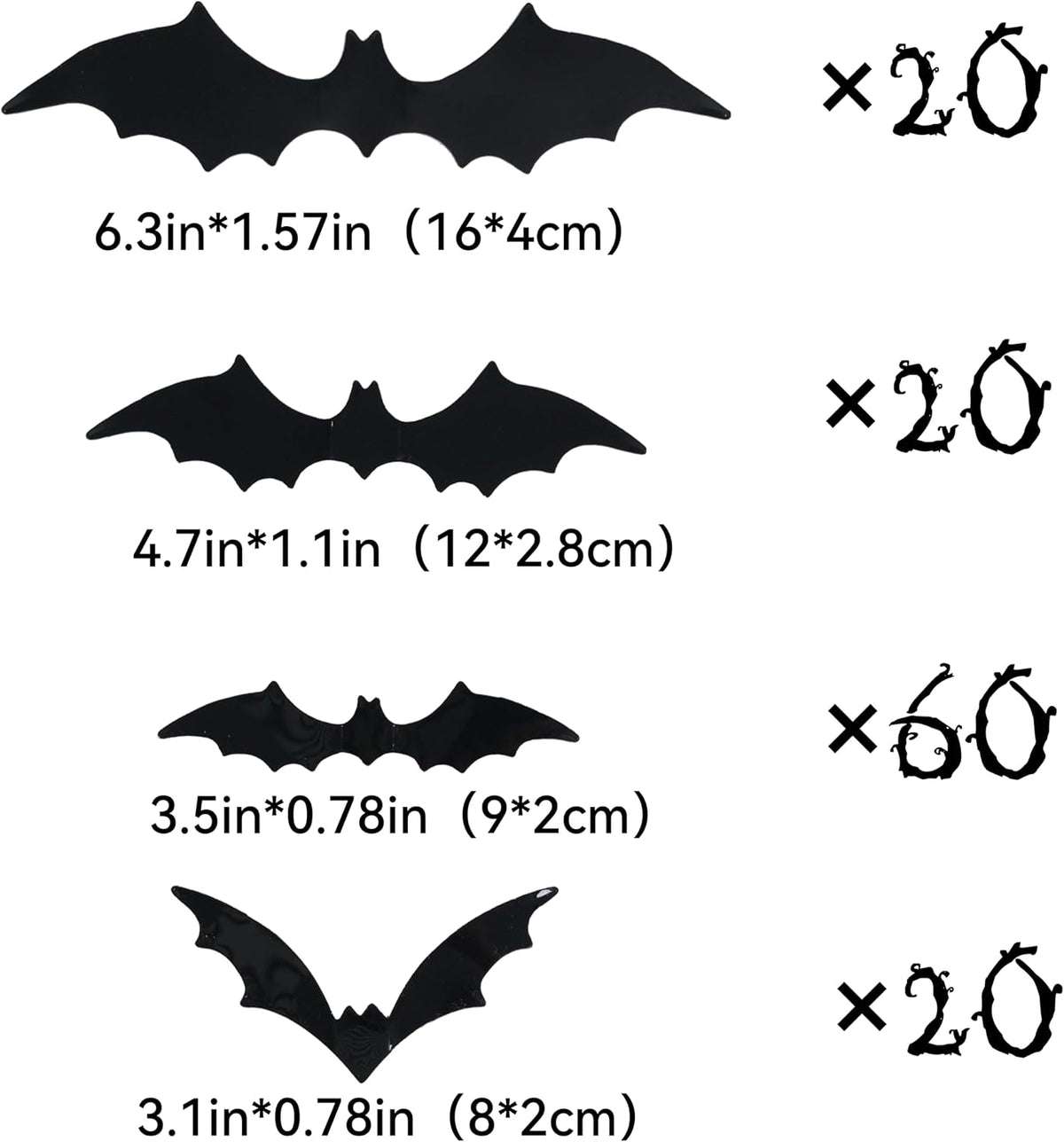 120 Pcs 3D Bats Halloween Decorations,Halloween Wall Decor 4 Sizes Black Bats Sticker for Wall Window