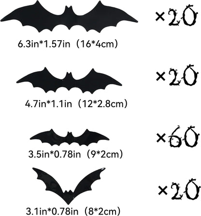 120 Pcs 3D Bats Halloween Decorations,Halloween Wall Decor 4 Sizes Black Bats Sticker for Wall Window