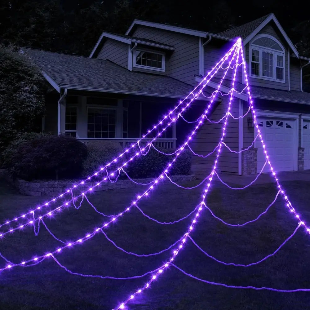 Practical 8 Modes Halloween Spider Web Lights Waterproof 250 Leds LED Spider Net 5M Big Scary Giant Spider Party