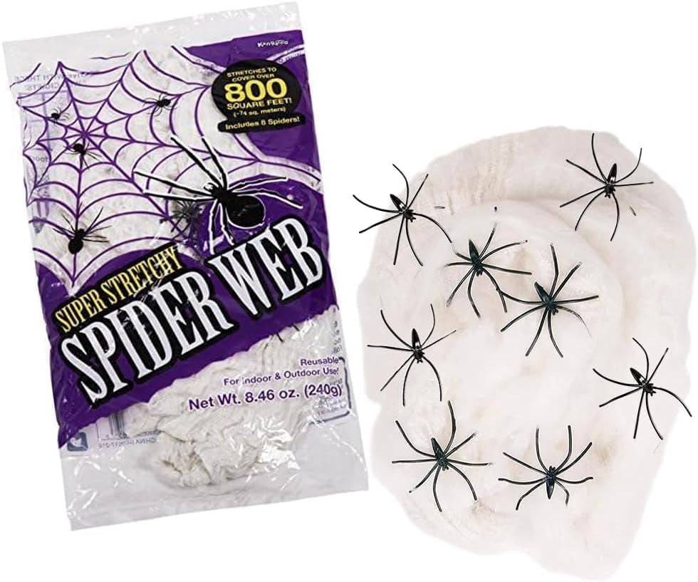 200 Sq. Ft Fake Spider Webs with 4 Fake Spiders for Decorations